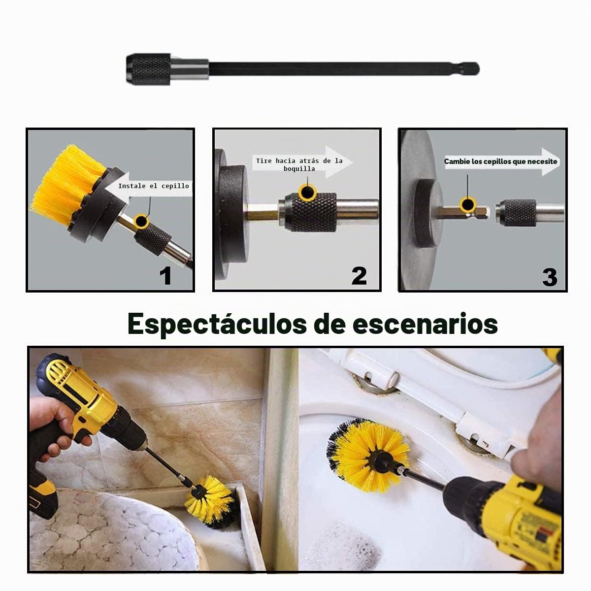 Juego de 37 Piezas de Cepillo para Taladro, Cepillo de Taladro para sellar Azulejos, bañera, Lavabo, Suelo, Ruedas, Azulejos, alfombras, baño, Cocina