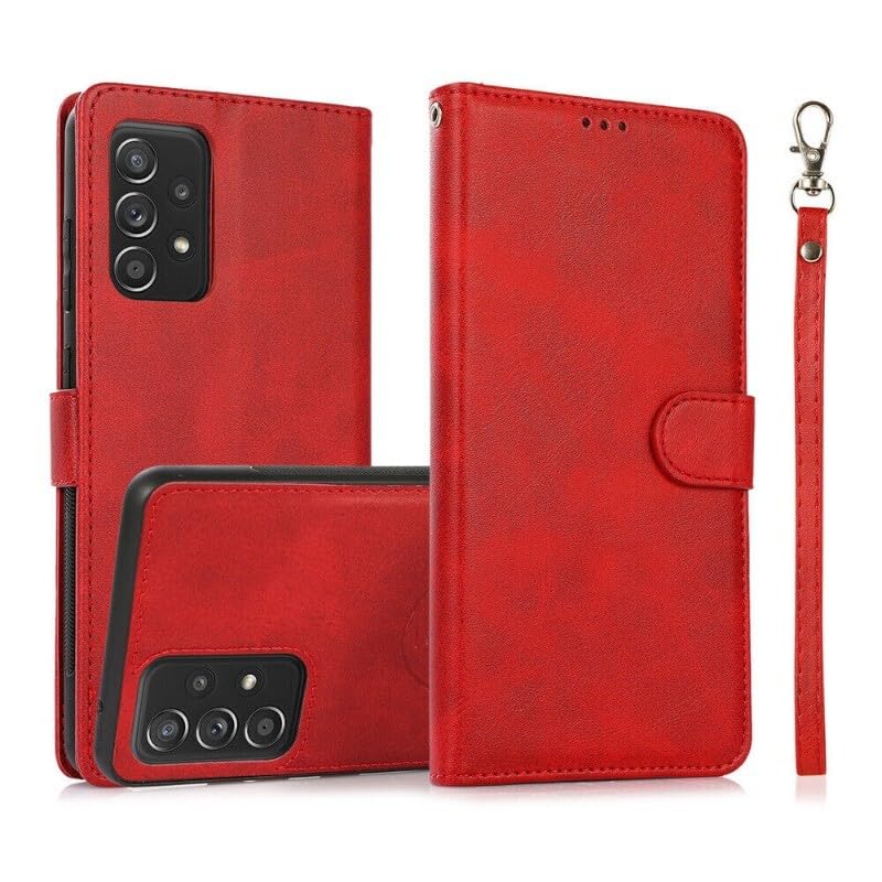 Étui Samsung Galaxy A21S rouge anti-choc protégeant l'écran avec rabat cuir amovible