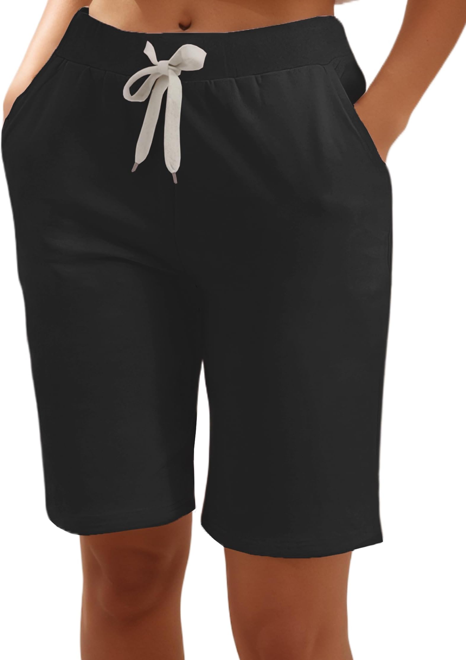 XinYangNi Women's Casual Soft Knit Elastic Waist Jersey Bermuda Shorts with Drawstring