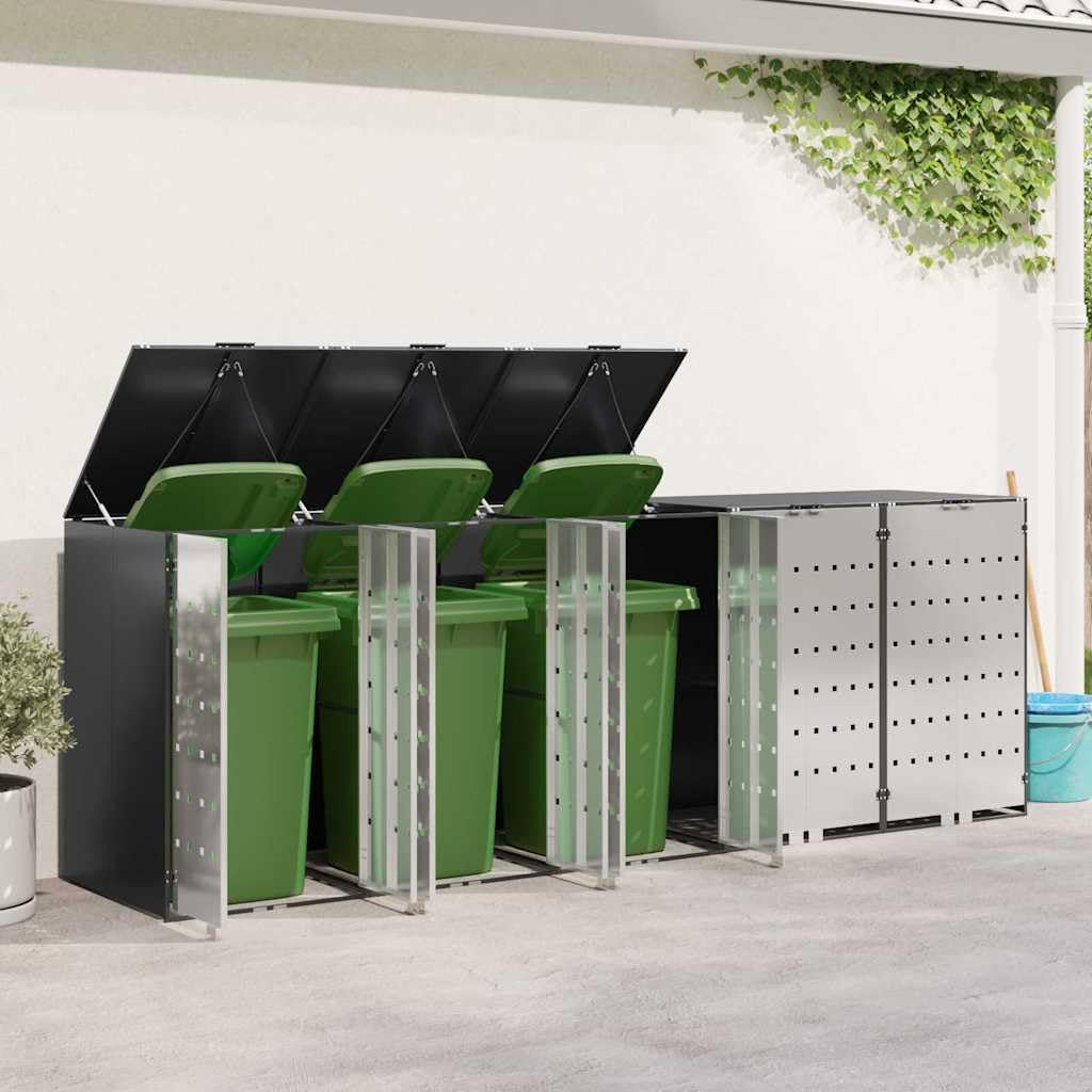 Genérico Almacenamiento de Cubos Wheelie para 3 Cubos Antracita,Productos del hogar,Accesorios para contenedores de residuos,Soportes para contenedores de residuos-3394781