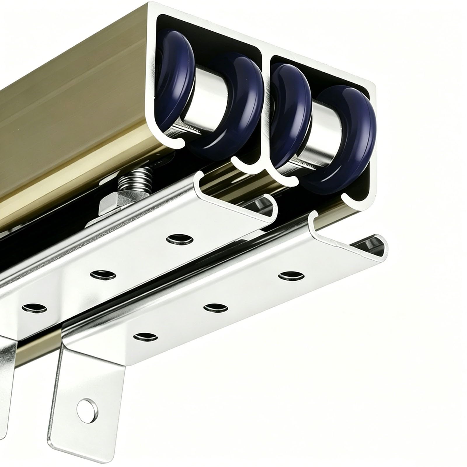 Hanging Bypass Closet Doors Hardware Kit, Customizable Length Double Sliding Door Rail for 3-5cm Thick Doors, Pocket Door Track and Rollers Soft Close(Champagne,155cm/61in)
