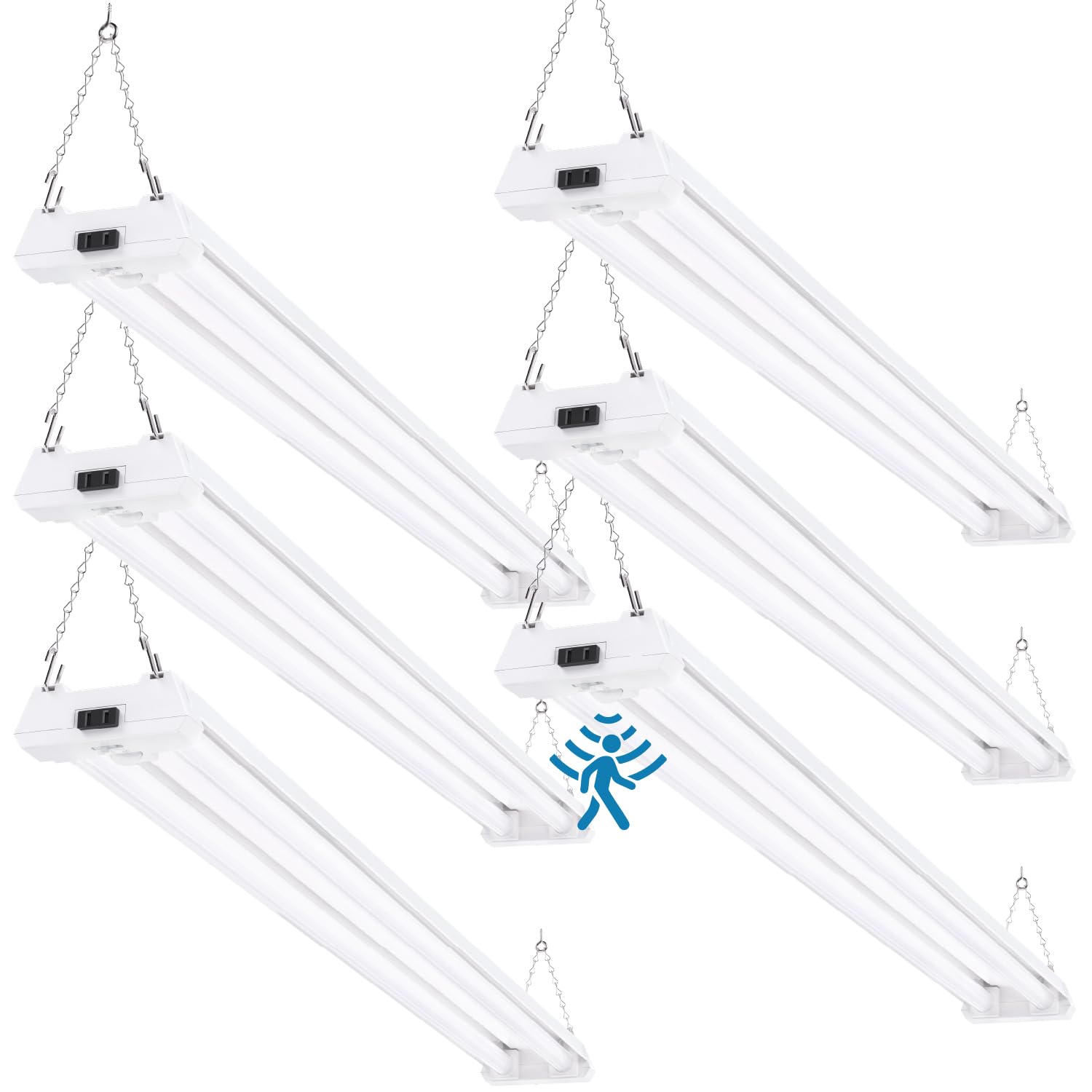 Sunco Lighting Motion Sensor 4ft LED Shop Light, Garage Lights Ceiling LED Plug in Fixtures, 40W, 5000K Daylight, Frosted, Motion Activated, Linkable Suspension Mount, ETL, Energy Star 6 Pack