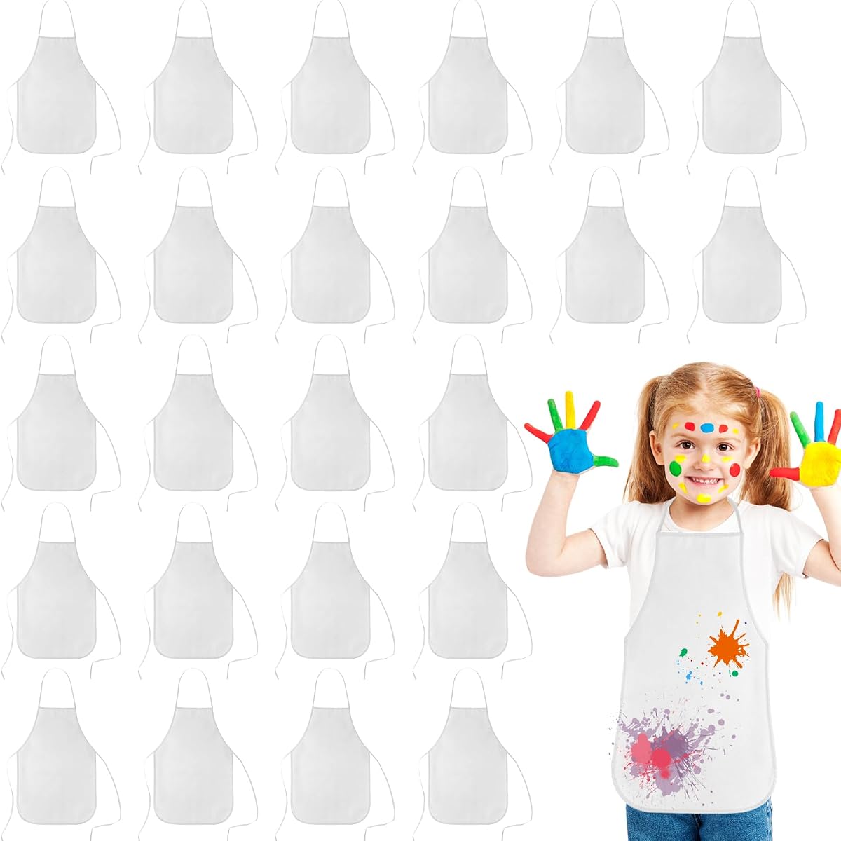 KUUQA 16/24/30/36/40 Piezas Delantal para niños Delantales de Pintura | Delantal de pintura para niños, bata artística, para aula, suministros para fiestas de pintura