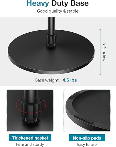 Miniatura 4 de InnoGear Soporte de micrófono, altura máxima de 66.34 pulgadas, soporte de micrófono desmontable con brazo de micrófono con base redonda ponderada