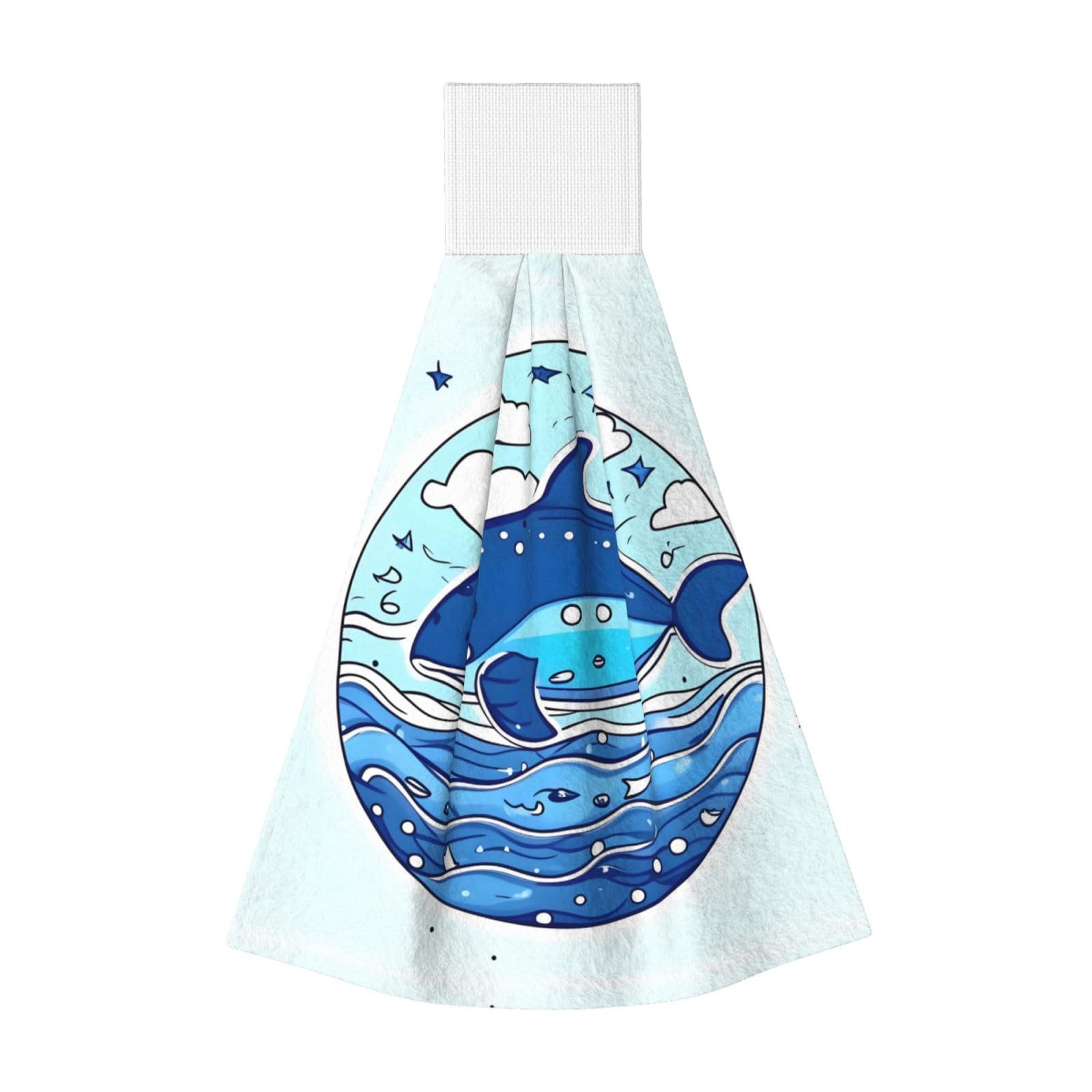 Small whale swimming Highly Absorbent Dish Towels Soft Coral Fleece Wipe