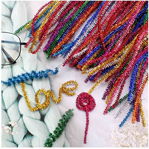 Cure Pipes Doré à Paillettes, LNSYSNS 100 Pièces 6 couleurs Tige Fils Chenille, Tiges de Chenille Peut être Plié en Différentes Formes est un Ensemble D'artisanat de Noël de Base Cover