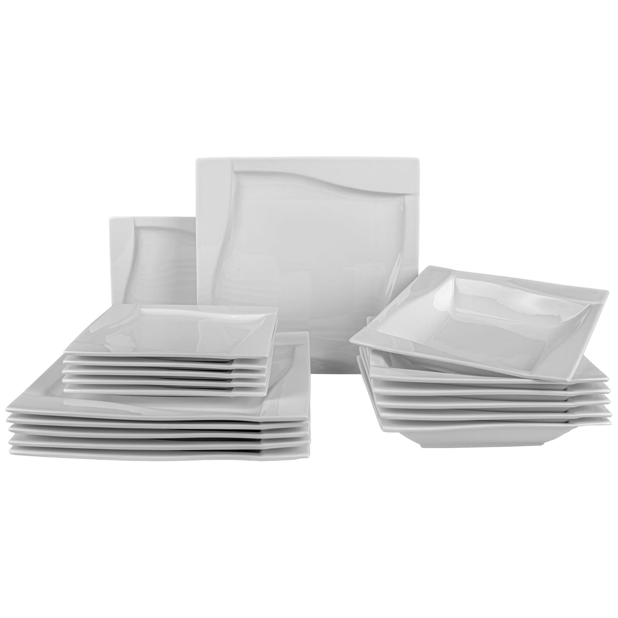 Geschirrset 6 Personen - 18 Teilig - Tellerset aus Porzellan - Weiß Essgeschirr Set - Schüssel- und Tellerset - Modern Tafelservice - Teller - Essservice - Geschirr Set 6 Person