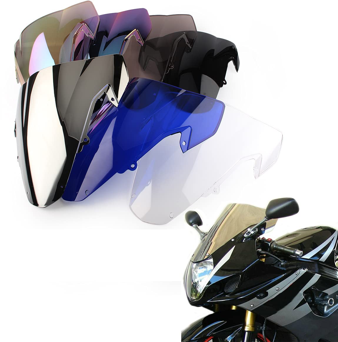 Pare-Brise de Pare-Brise de déflecteurs de Vent de Double Bulle de Moto pour Suzuki GSX-R1000 K3 GSX-R 1000 2003 2004 (Noir)