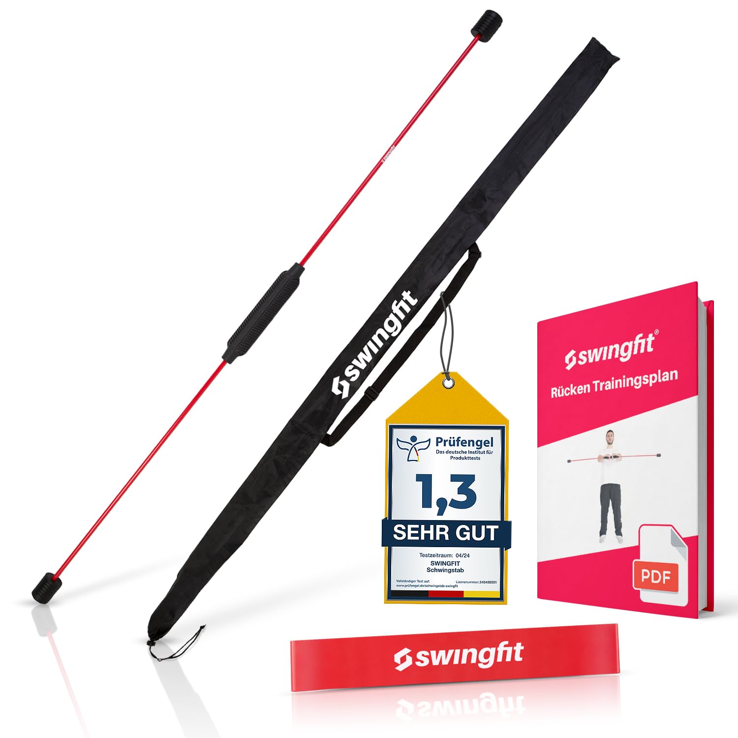 Schwingstab [inkl. Tasche, Band & Trainingsplan] - Von Therapeuten empfohlen Swingstick - Gymnastik Schwungstab für Tiefenmuskulatur