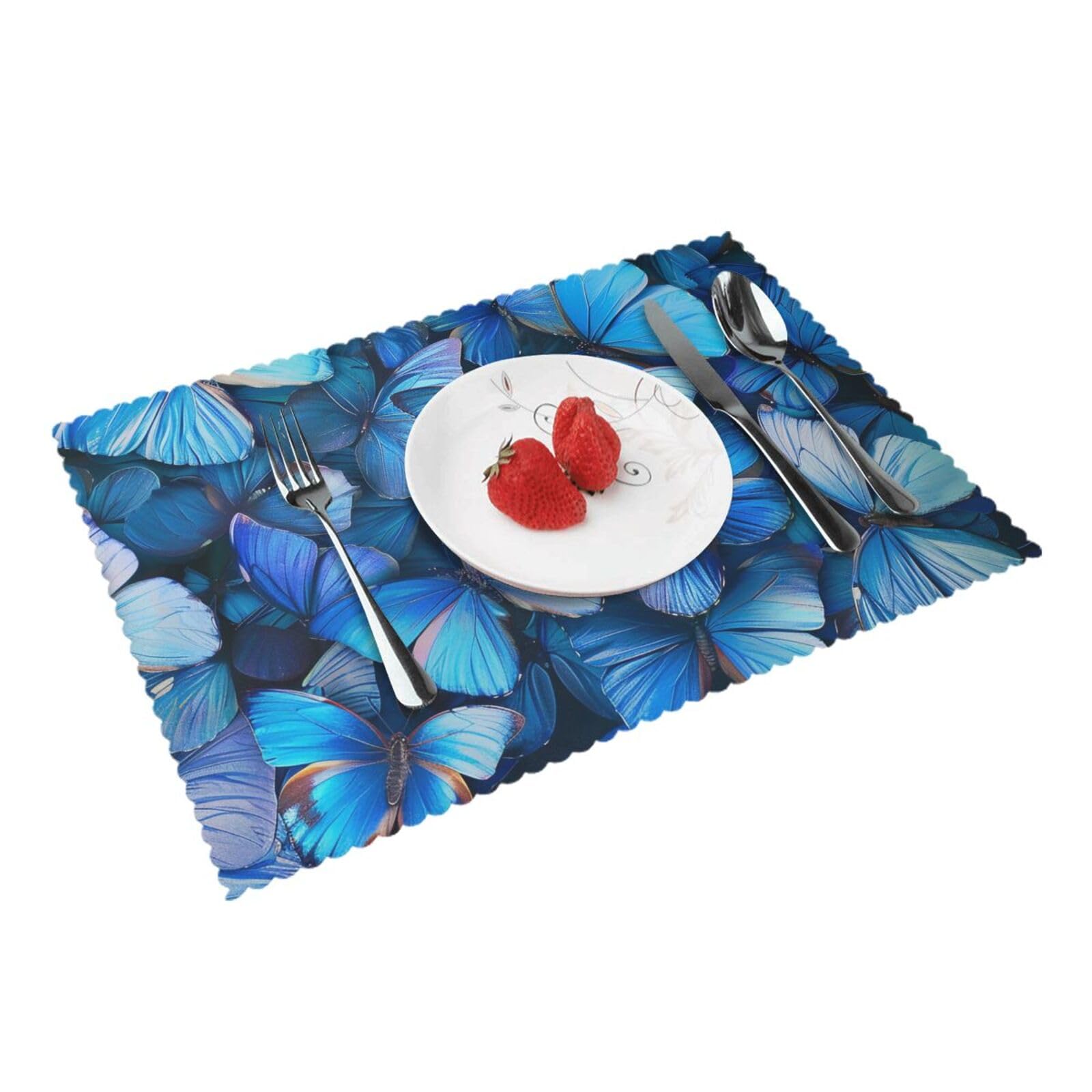 Many Blue Butterfly Printed Placemat Heat Resistant Place Mats Set of 4 PCS Washable Kitchen Table Mats, 12x18 Inch