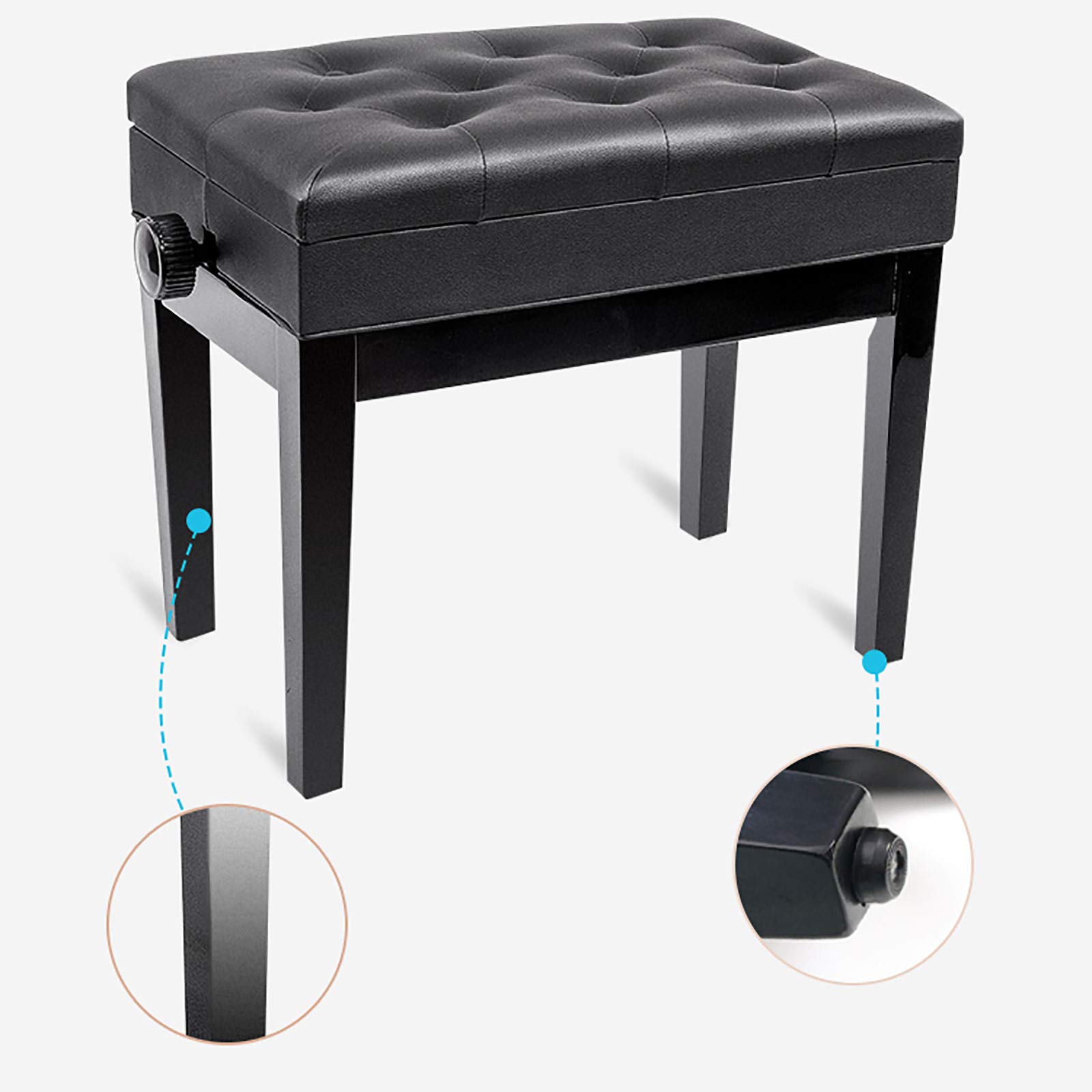 Sgabello regolabile per pianoforte con morbido cuscino in pelle, comoda panca imbottita per single, altezza regolabile 10 cm, ideale per pianisti e amanti della musica