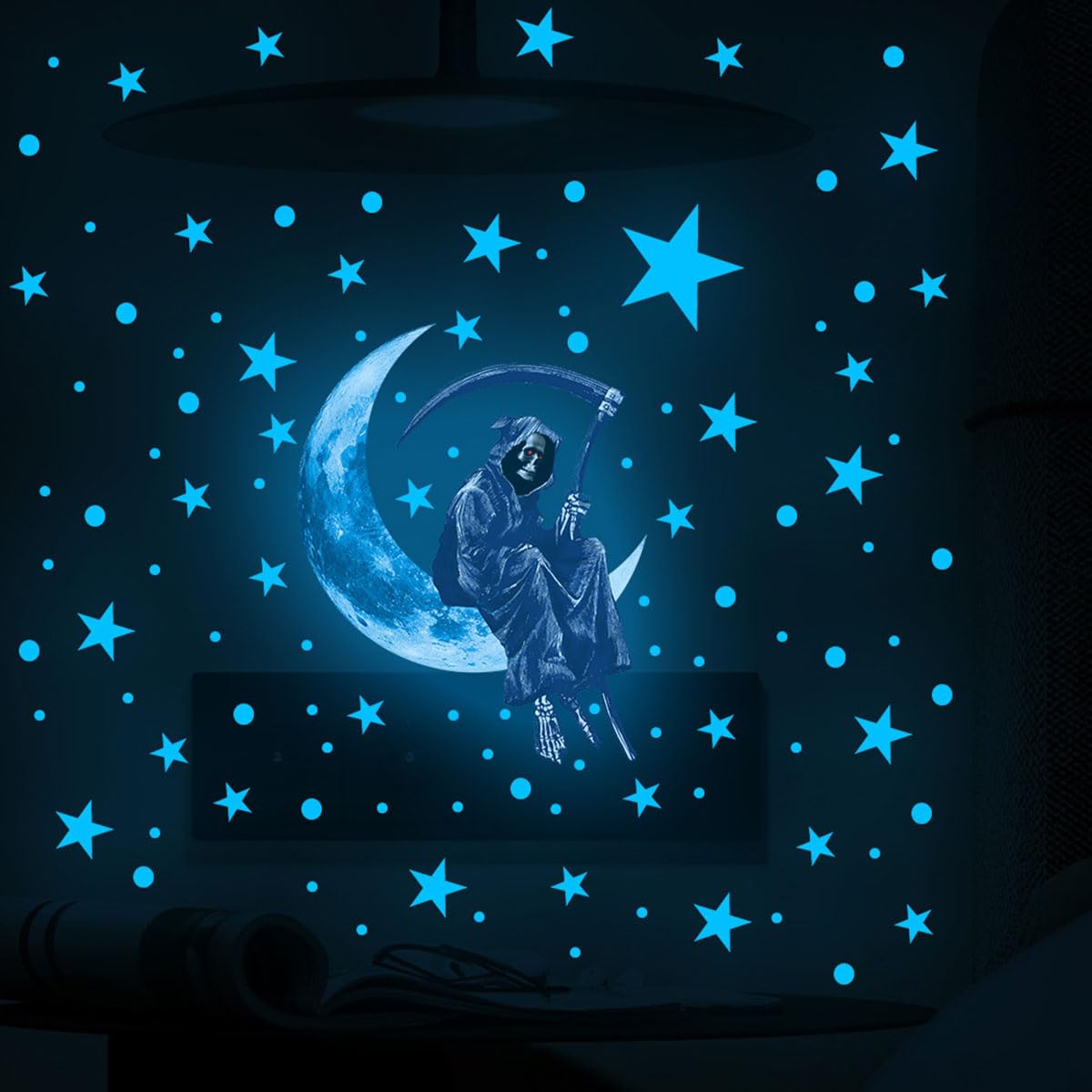ECVV Glow in The Dark Moon Star Wall Sticker Luminous Halloween Scary Wall Decals for Bedroom Living Room Classroom Party Self-Adhesive Removable Sticky Fluorescence Wall Stickers