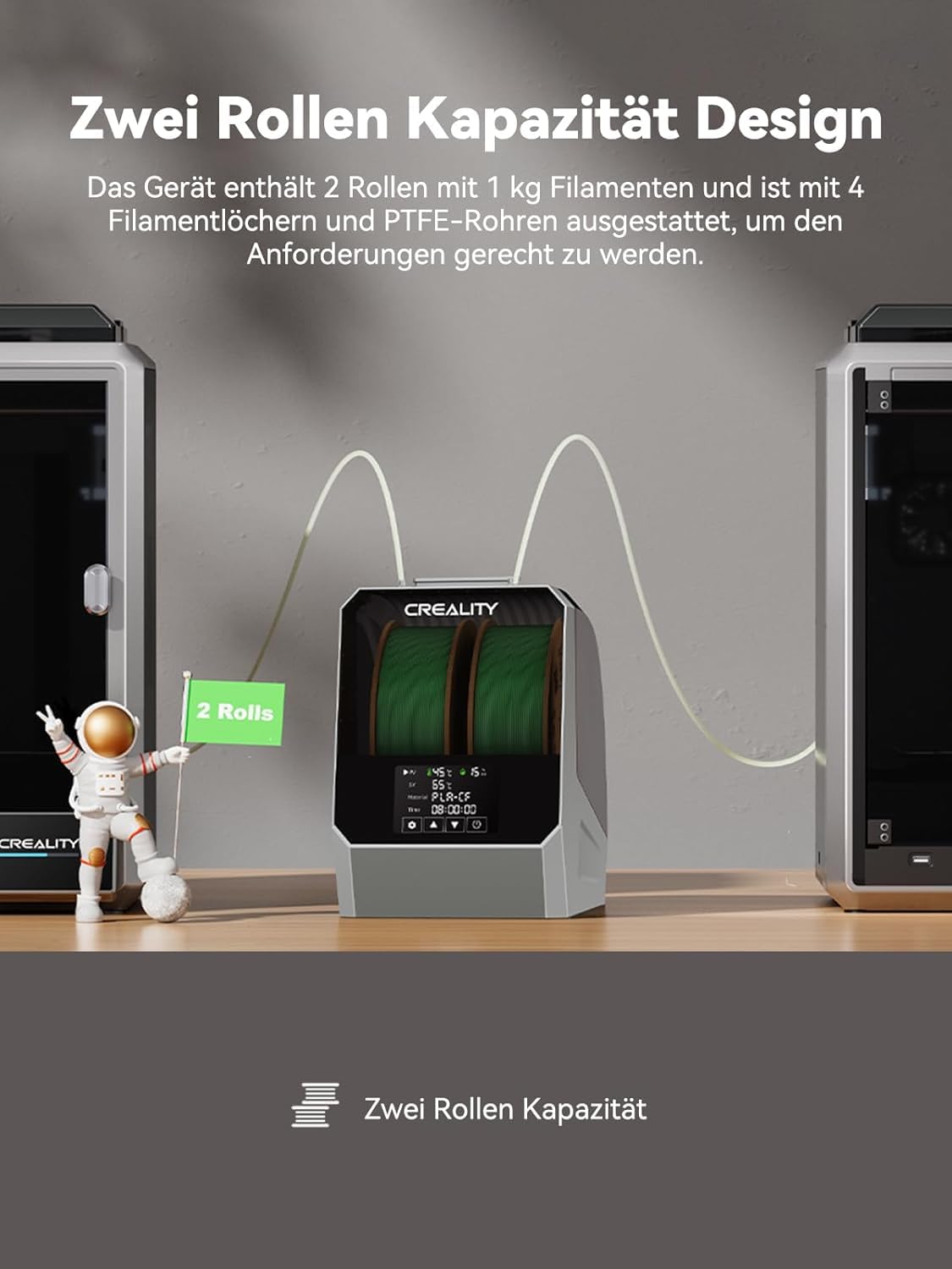 Creality Space Pi Filament Dryer Plus, Doppelrollen Filament Trockenbox, 360° Heiztrocknung mit Lüfter und Touchscreen, 3D-Drucker Filament Spulenhalter für 1,75/2,85/3 mm PLA, PETG, ABS, TPU
