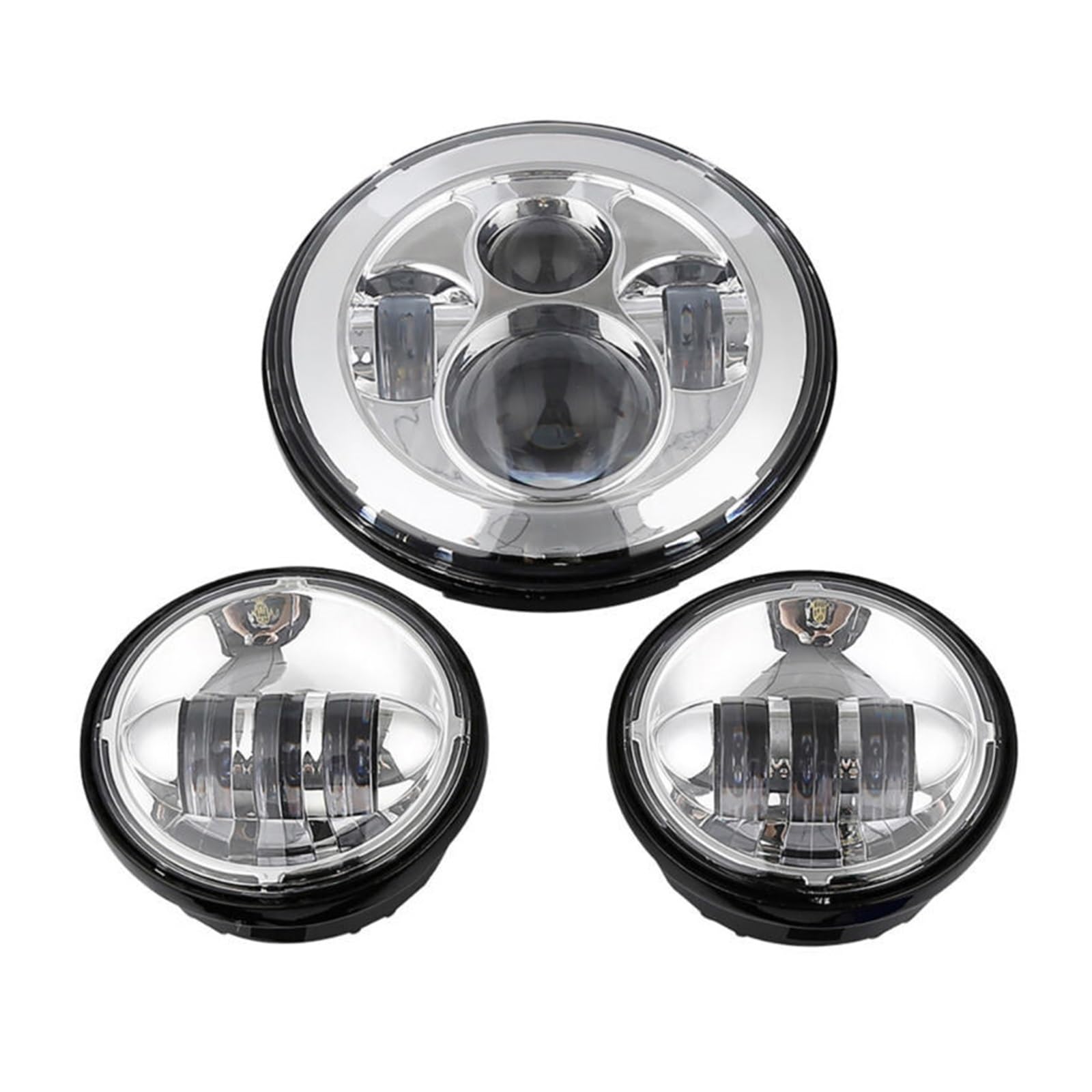 Motorcycle 40W LED Sealed Beam DRL Head Light + 2Pcs 4.5 30W FOG Lamps Compatible with Harley(Chrome)