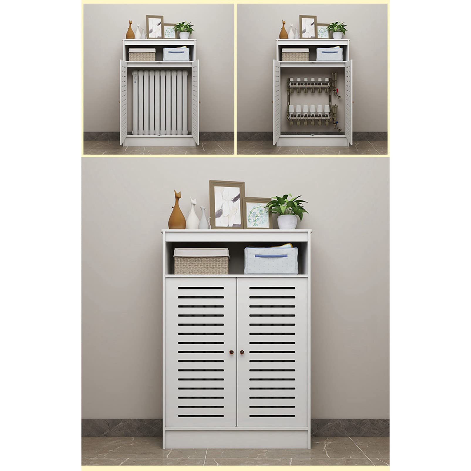 Moderno soporte para radiador, gabinete de calefacción Slish con puertas dobles y estantes Sto ideal para sala de estar y oficina, ocultar tuberías desordenadas