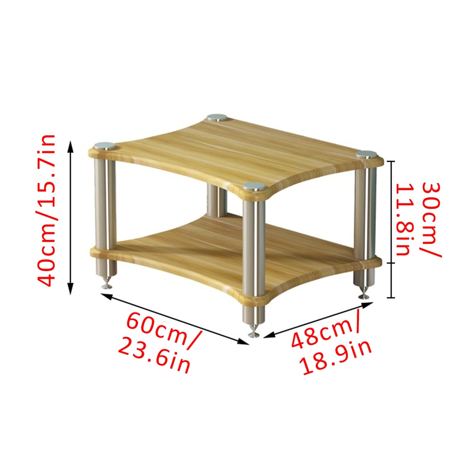 Supporto multimediale AV a 2 Livelli con Supporto per Altoparlanti - Mobiletto per intrattenimento in Teak per Console per Videogiochi, Sale riunioni e soggiorni - 60x48x40 cm, Soluzione di