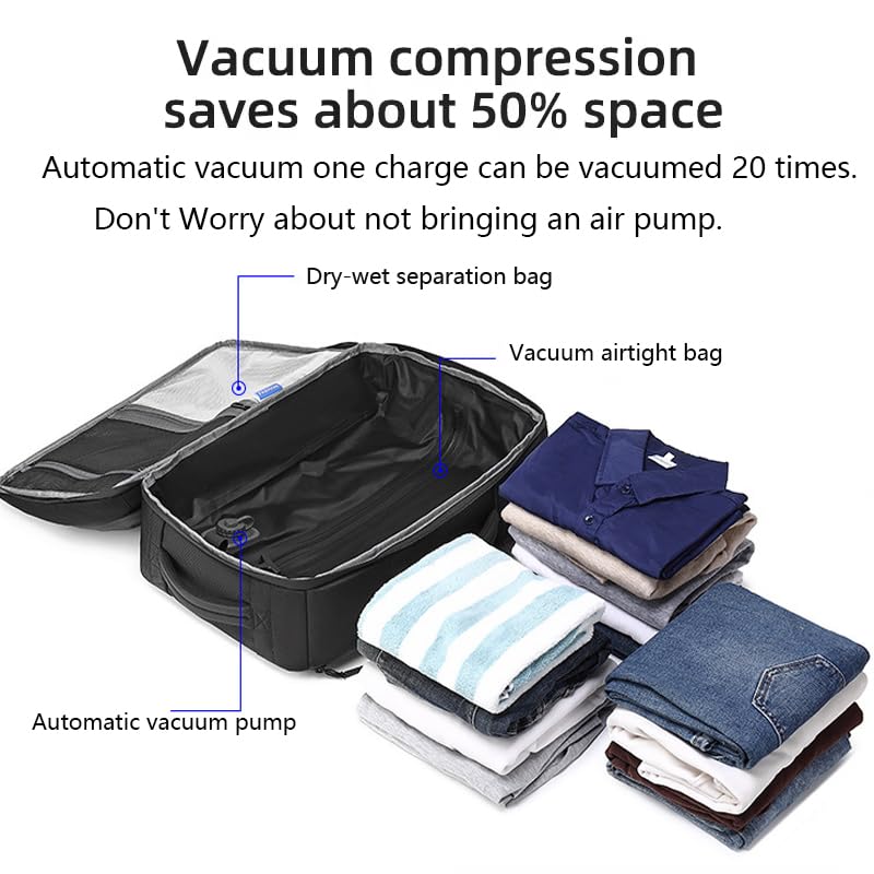 45L Travel Backpack with Built-in Vacuum Seal Backpacks Exapandable Waterproof Air Compression System TSA Lock Carry-On Suitcase Luggage Laptop Bag Black2