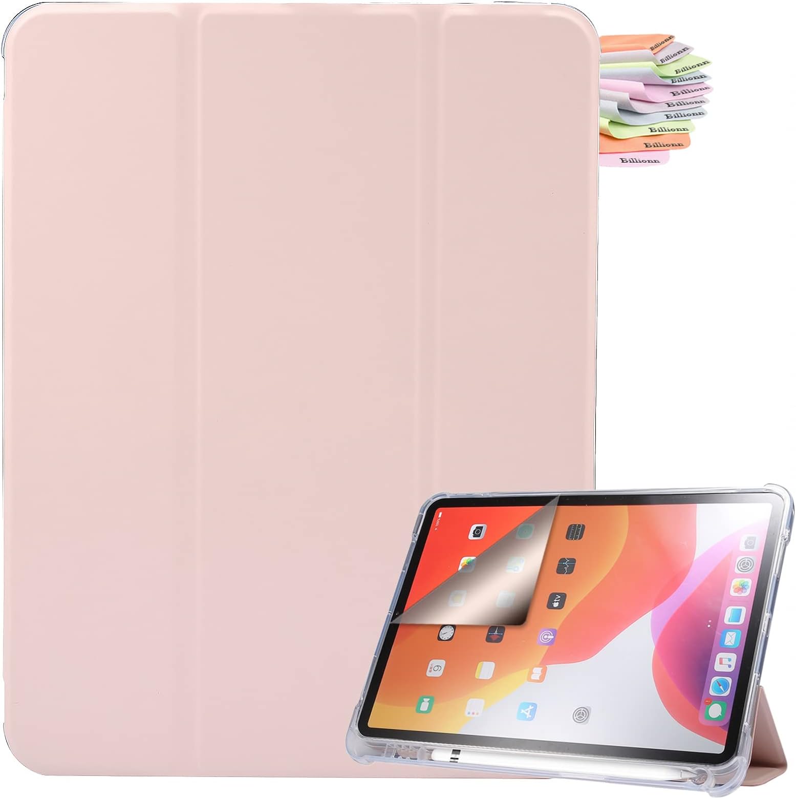 Billionn Case for New iPad Air 5th Generation 2022 & iPad Air 4th Generation 2020 + Screen Protector, for iPad 10.9 Inch with Pencil Holder and Auto Sleep/Wake Smart Cover, Pink