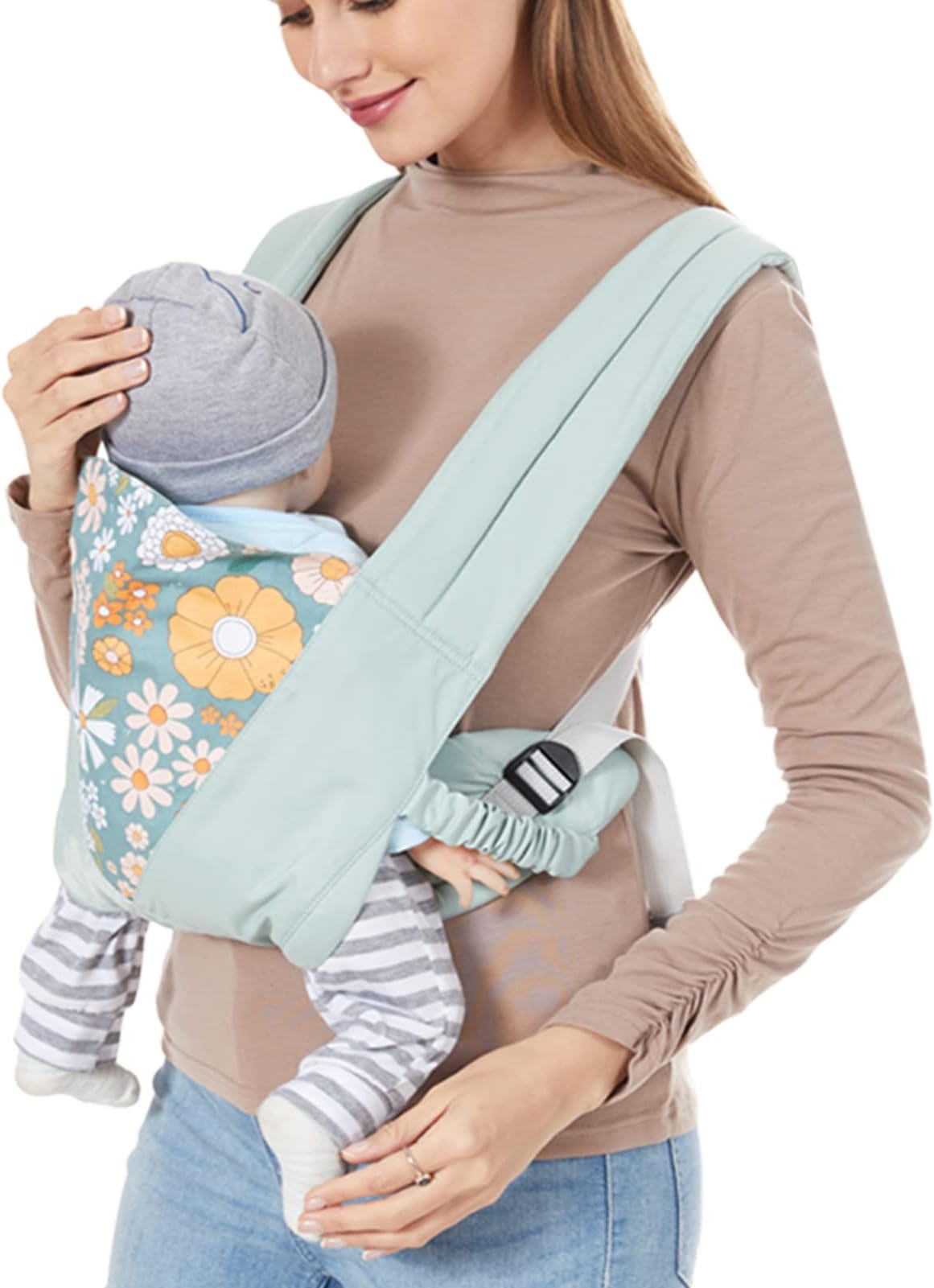 Happy CherryNewborns Sling Soft Carrier Toddler Sleepy Wrap Front and Backpack Carrier with Adjustable Stretchy Strap Anti-Slip Hands Free Easy Wear Green Black Pink Grey One Size for 0-36 Month