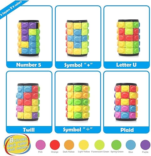 Miniatura 7 de Cubo mágico 3D rompecabezas arco iris, juguetes para la ansiedad, cilindro, girar, diapositiva, 5 capas, juegos educativos para niños y adultos