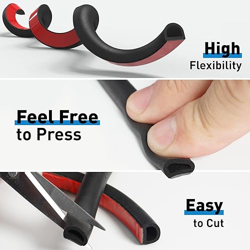 Miniatura 4 de Burlete para puerta, burlete automotriz, tira de sellado de goma en forma de D de 40 pies, sellos de respaldo autoadhesivos con aislamiento acústico