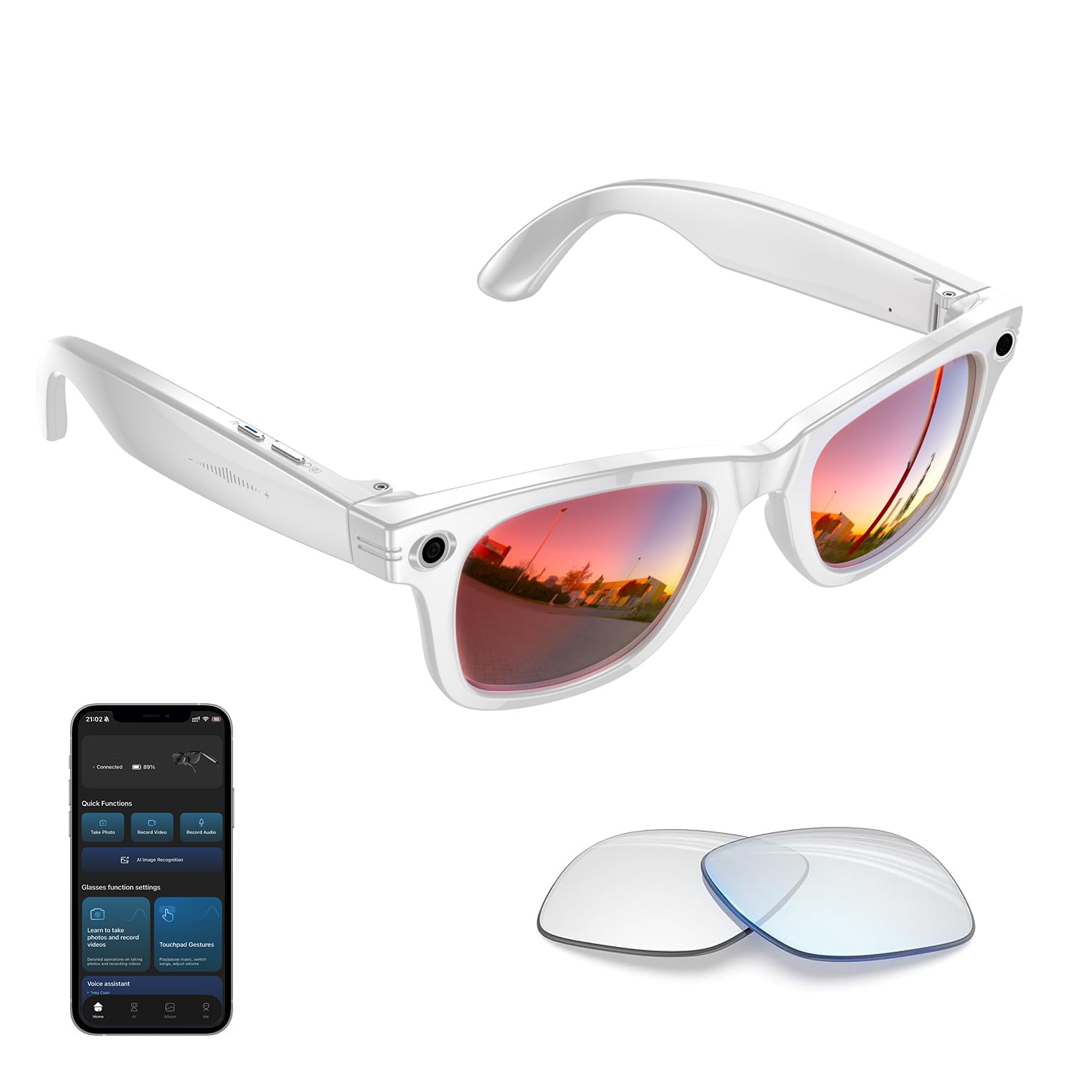 AI Smart Glasses 4K Caméra HD 290 mAh 800 W Lunettes de caméra avec Enregistrement vidéo, Traduction simultanée/Identification d'objet GPT, Verres de Protection UV400 Contre la lumière Bleue