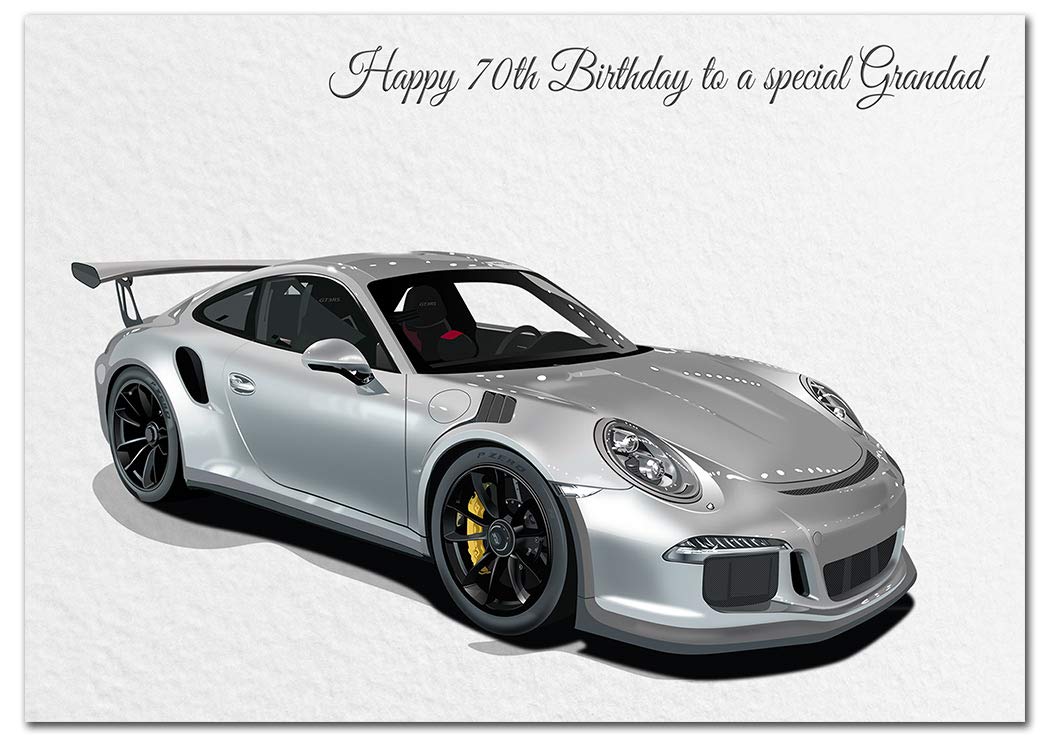 Extra Large Grandad 70th Birthday Card - XL Big thick A4 size - Cool Sports Car Classic Motor Art - Special Age Year Traditional Greeting - Huge Happy Wishes Him Men Male - UK Eco-Friendly — image 1