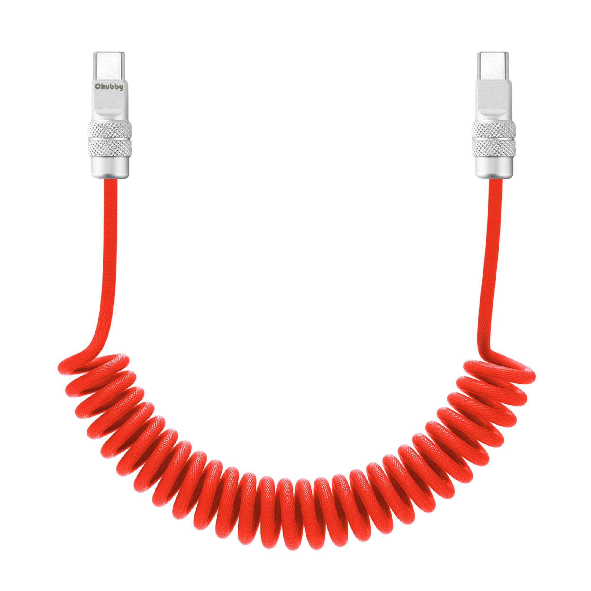chubbycable Curly Chubby 240W Coiled USB C Fast Charging Cable Durable Braided Charger Cord for Car Compatible with iPhone 17-15 Series iPad, Red,