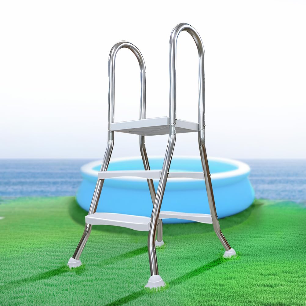 135cm Stabile Doppelseitige Oberirdische Poolleiter Edelstahl, Oberirdische Pool Leiter, Oberirdische Pooltreppe für Aufstellpool, Poolleiter 132 cm Poolhöhe 250 kg Tragkraft