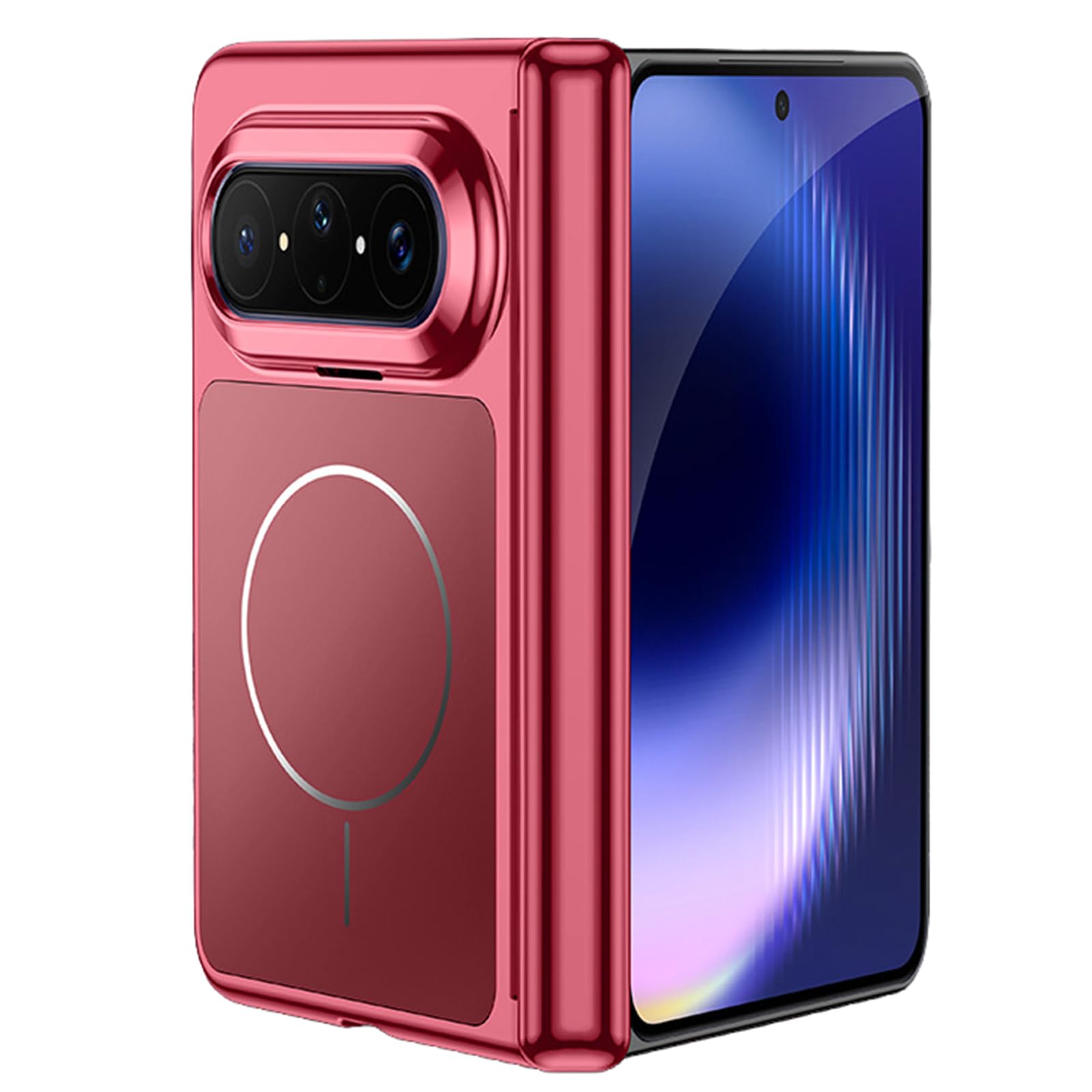 MFAOSHI Magnetic Case for Huawei Pura X Max, All-inclusive Lens Hinge Protection Case Hard PC Frosted Electroplated Phone Cover,Red,Pura X Max