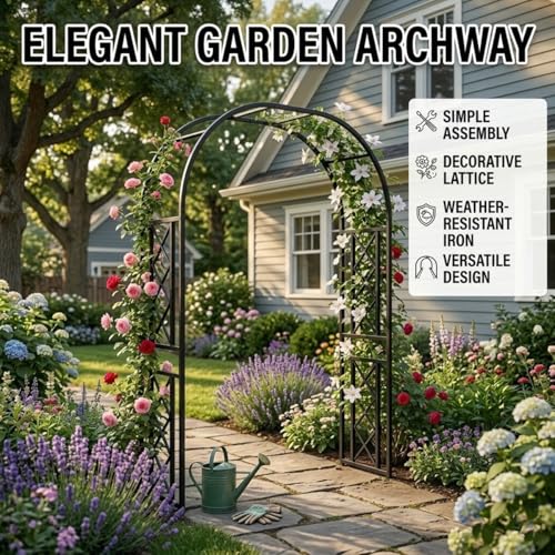 Solidny metalowy ogród Arch Trellis, odporna na rdzę stalowa rama do winorośli wspinaczkowych, trwałe zewnętrzne tło dla ceremonii ślubnej Patio Walkway, łatwa baza montażowa w zestawie