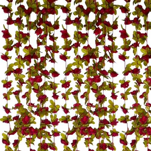 16Pcs 126Ft Burgundy Rose Garland, Fake Rose Hanging Flowers, Artificial