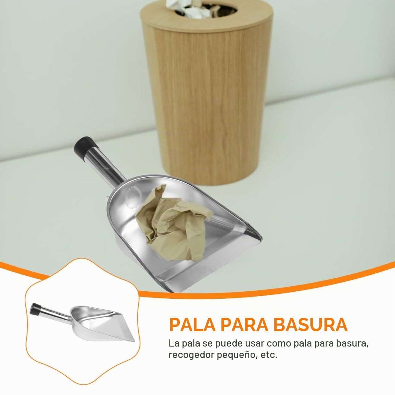 STOBAZA Pala De Mano De Acero Inoxidable 14.56 Pulgadas con Mango Ergonómico para Recoger Polvo Y Basura En Hogar Y Cocina Herramienta De Limpieza Resistente