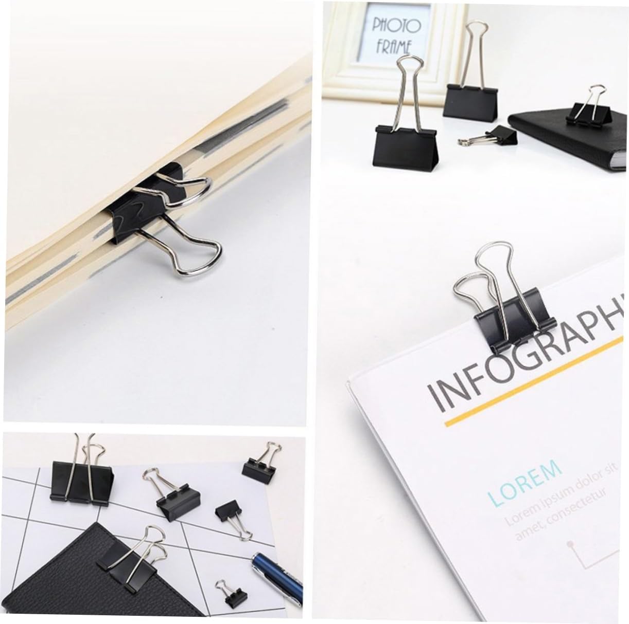 50pcs Metal Binder Clips 32mm Long Dovetail Clips for Large Binders Black Office Stationery Paper Clamp