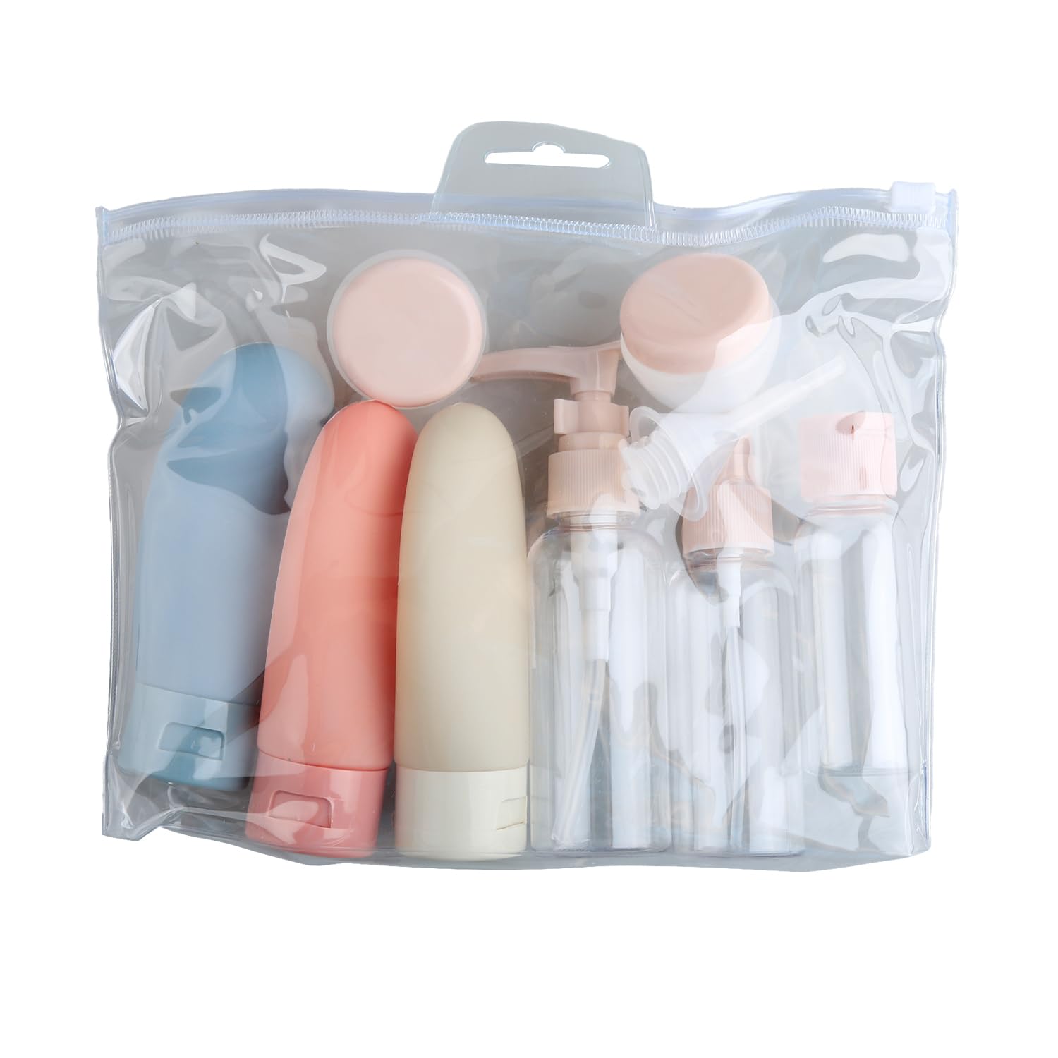Bojueshaw 11pcs Leakproof Silicone Travel Bottles Set,Refillable Containers with Cosmetic Jars & Clear Toiletry Bag for Shampoo,Lotion,Conditioner(Pink)