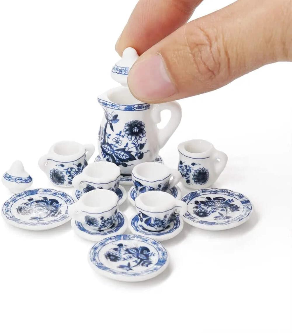 Plastic/Resin Miniature Display Model, Ceramic Blue Floral Set, 1:12 Scale, Multicolor, 4.3x2.5x3.2 cm, 3 Years and Up-image-12