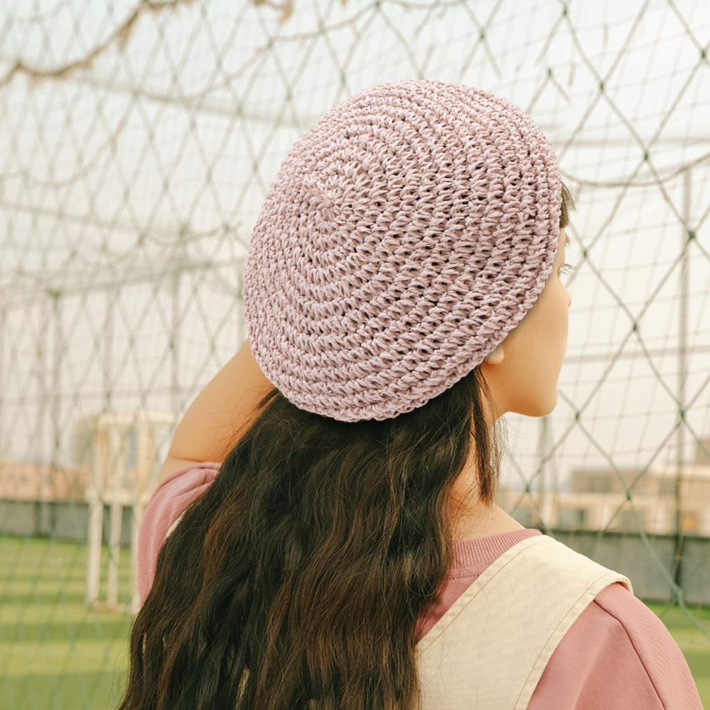 GEMVIE Casquette en Paille Femme Béret Basque Chapeau Été Tissé Français Chapeau Art Chapeau Voyage Anti UV Plage Chapeau de Soleil