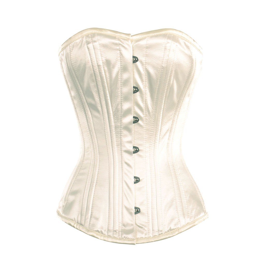 PLUS SIZE Spiral Steel Boned Corset Ivory Satin Waist Trainer Overbust Bustier