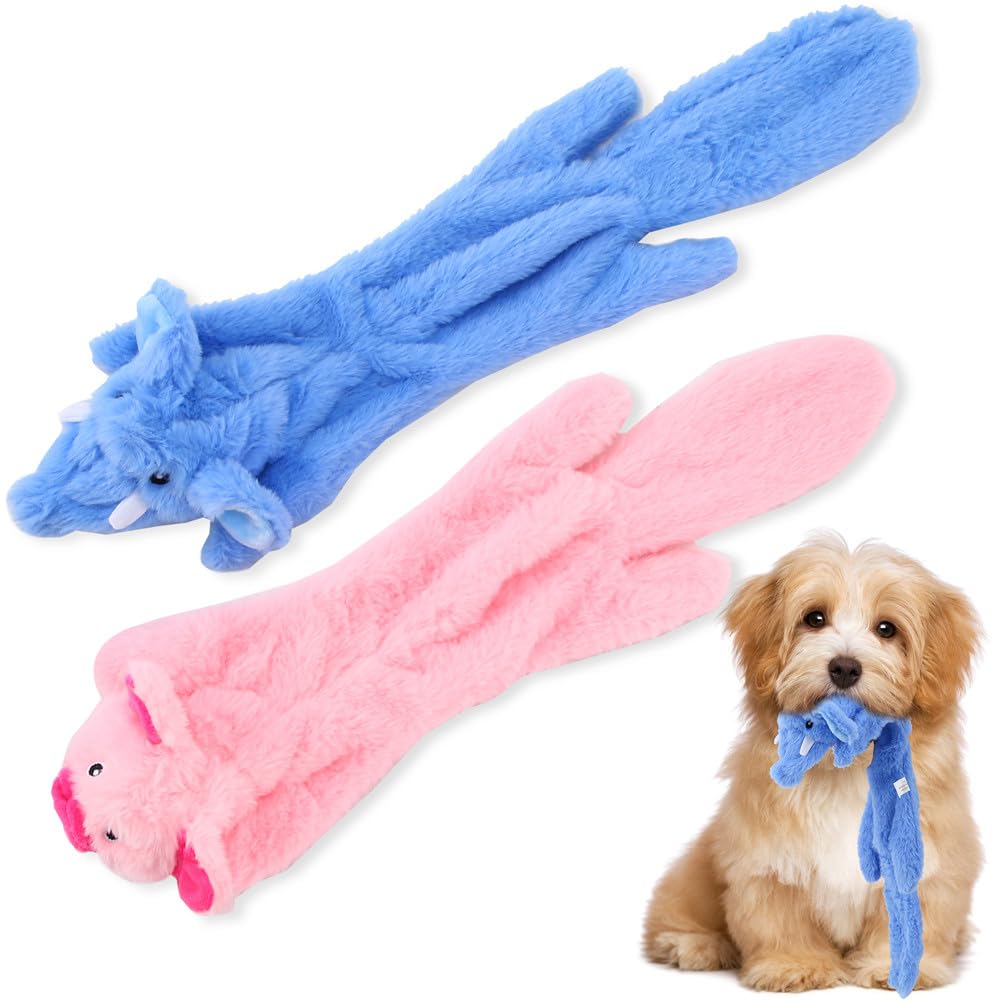 Nollary Squeaky Dog Toys Soft Plush Puppy Toys Stuffing Free Dog Toys for Boredom Cute Animal Design Small Dog Crinkle Toys, Pack of 2