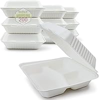 Vista 8 de Green Earth 9 pulgadas, 100 unidades, 3 compartimentos, concha compostable, bagazo natural (fibra de caña de azúcar), cajas de comida para llevar