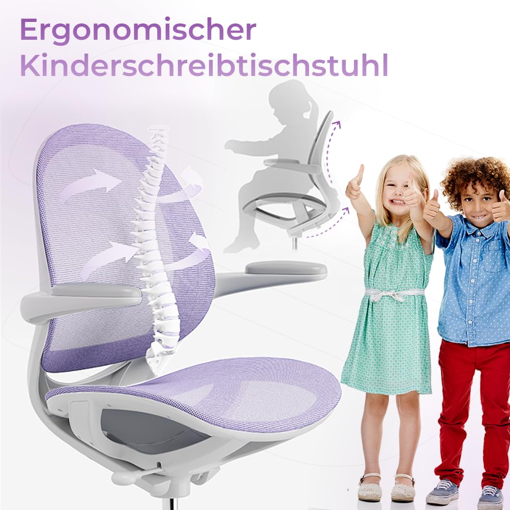 Spacetronik Schreibtischstuhl Kinder - Bürostuhl Kinder mit Fußstütze und Verstellbaren Armlehnen - Ergonomischer Kinderschreibtischstuhl 5-14 Jahre alt - 82,5-90 cm Höhenverstellbarer