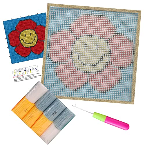 Image of Numptain Latch Hook Kits for Adults,DIY Rug Crafts Flower Pattern Color Printed Canvas,Latch Hook Kits for Beginners Handmade Needlework Crafts Home Decoration,12 inchx12 inch