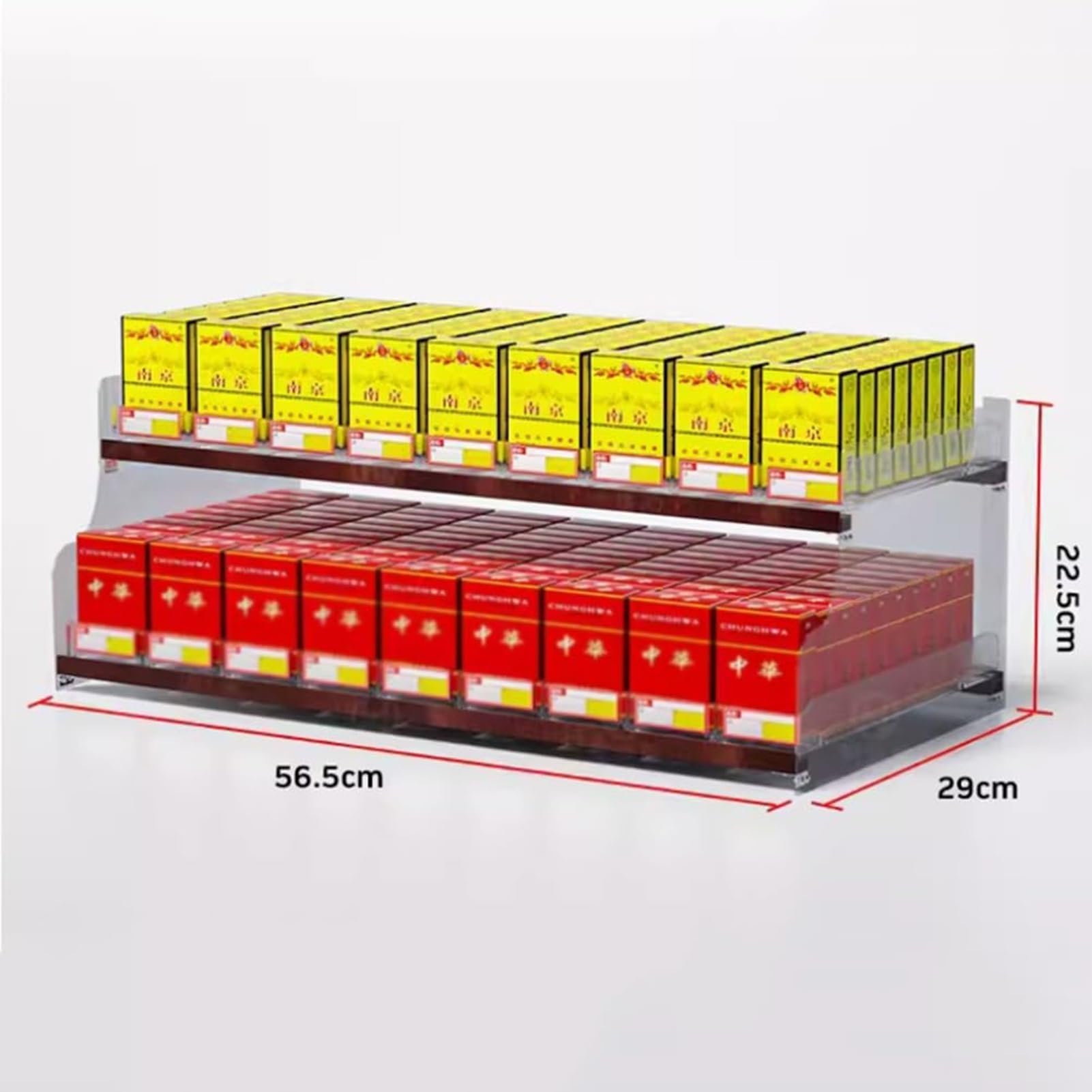 Stojak na papierosy - organizer na papierosy na ścianę / blat z Trapezoidalnym, automatyczna szafka na papierosy do sprzedaży detalicznej (56,5 x 29 x 22,5 cm)