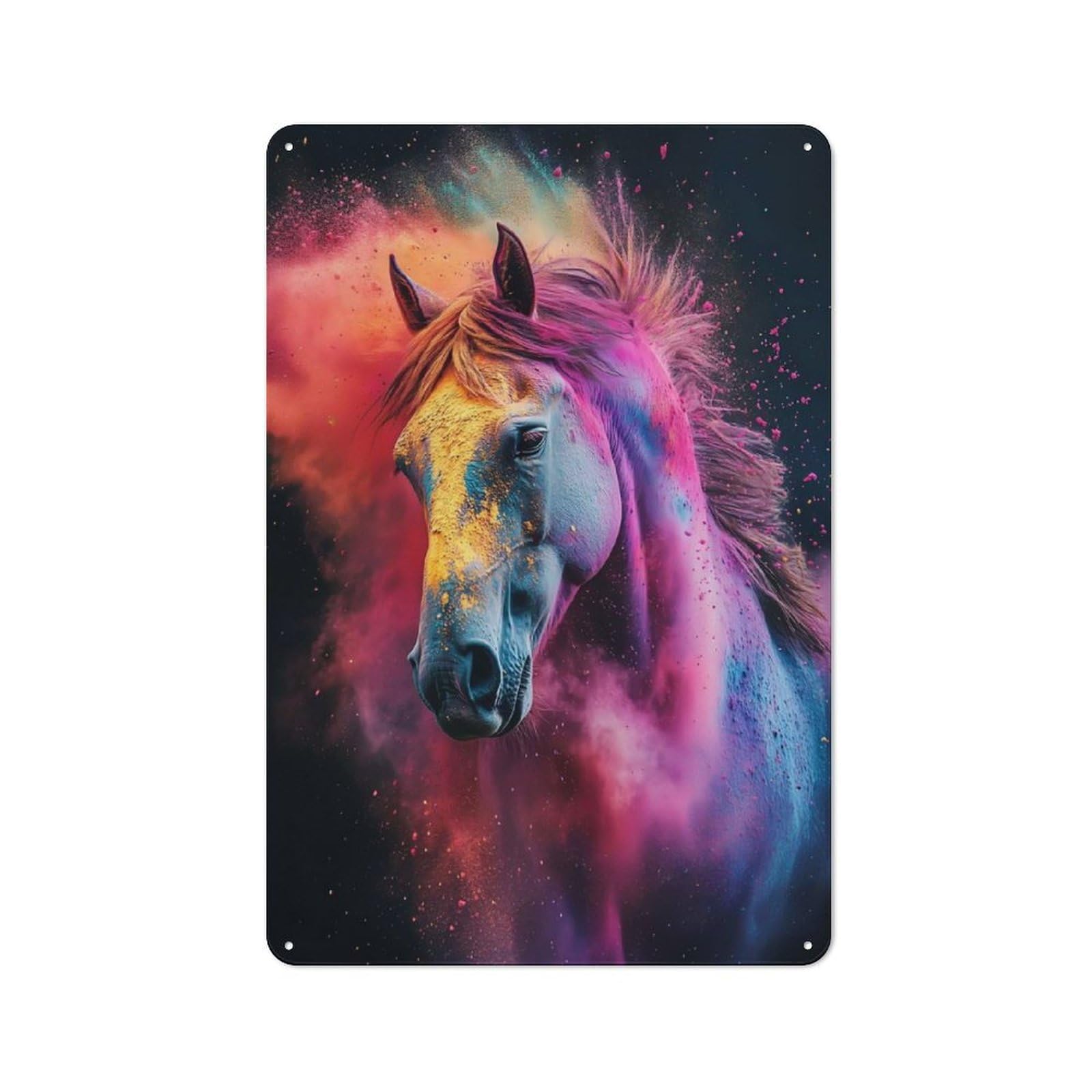 Rustic Tin Sign 30x20cm Featuring Horse Colorful Powder for Living Room Wall, for Room Styling Across Living Rooms And Feature Walls