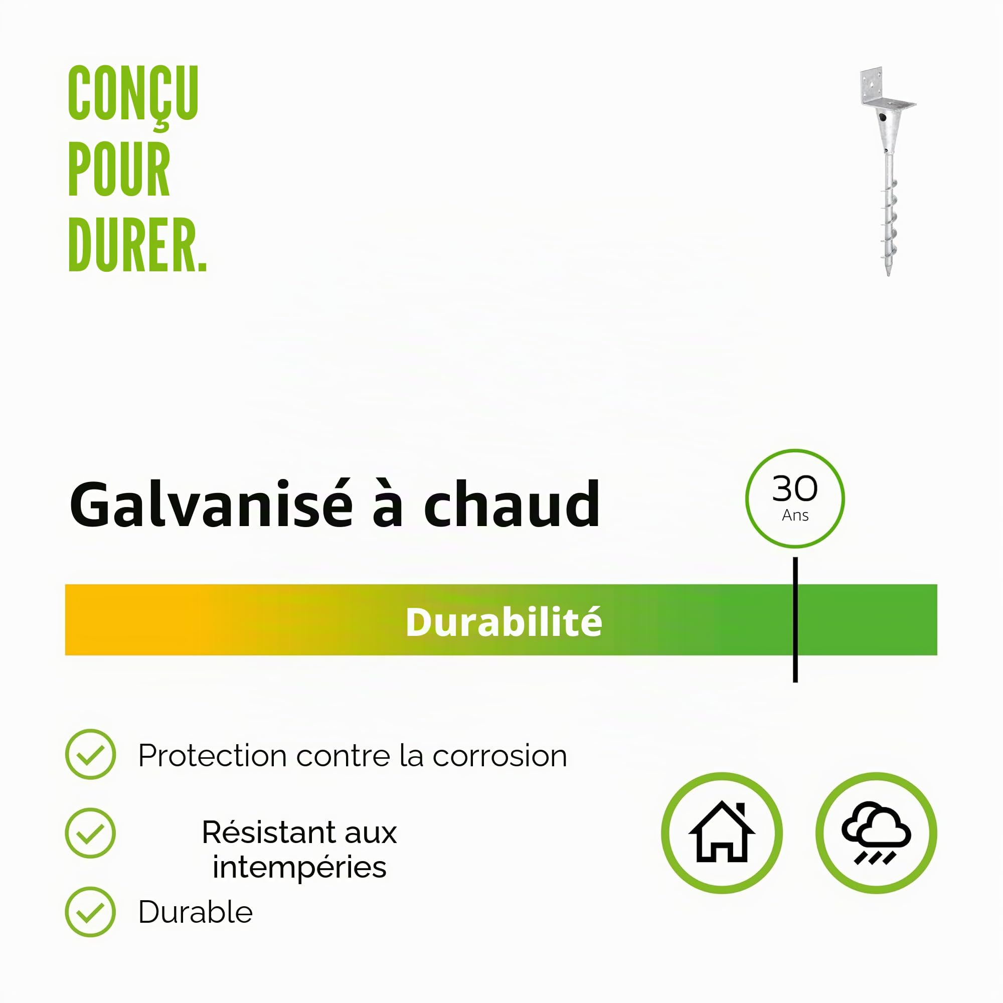 Alberts 212278 Ancre de poteau en L pour poteau en bois carrés | à visser | galvanisée à chaud | hauteur totale 470 mm | largeur 95 mm