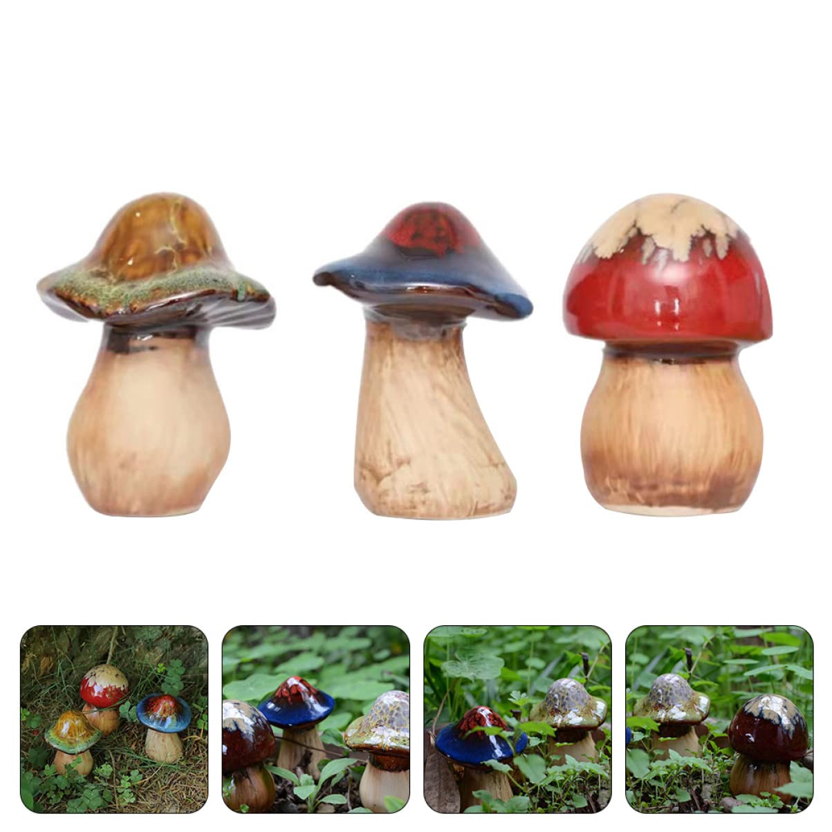 BESTonZON Decorazioni da Giardino 3 Pezzi in Ceramica a Forma di Fungo Ornamenti Creativi e Unici Miniature per Vasi e Piante per Cortile e Prato