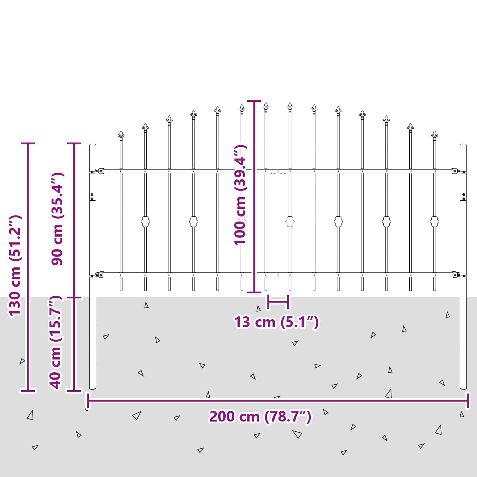 Spießzaun Asten Schwarz 200 x 130 cm Pulverbeschichteter Stahl Zaunelement Gartenzaun Sichtschutz mit Speerspitze Wetterbeständig Langlebig für Terrasse und Vorgarten