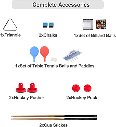 Miniatura 6 de Mesa de juego múltiple 3 en 1, mesa de juego combinada de 55 pulgadas con mesa de billar, ping pong, hockey de aire para arcade, bares, fiesta,