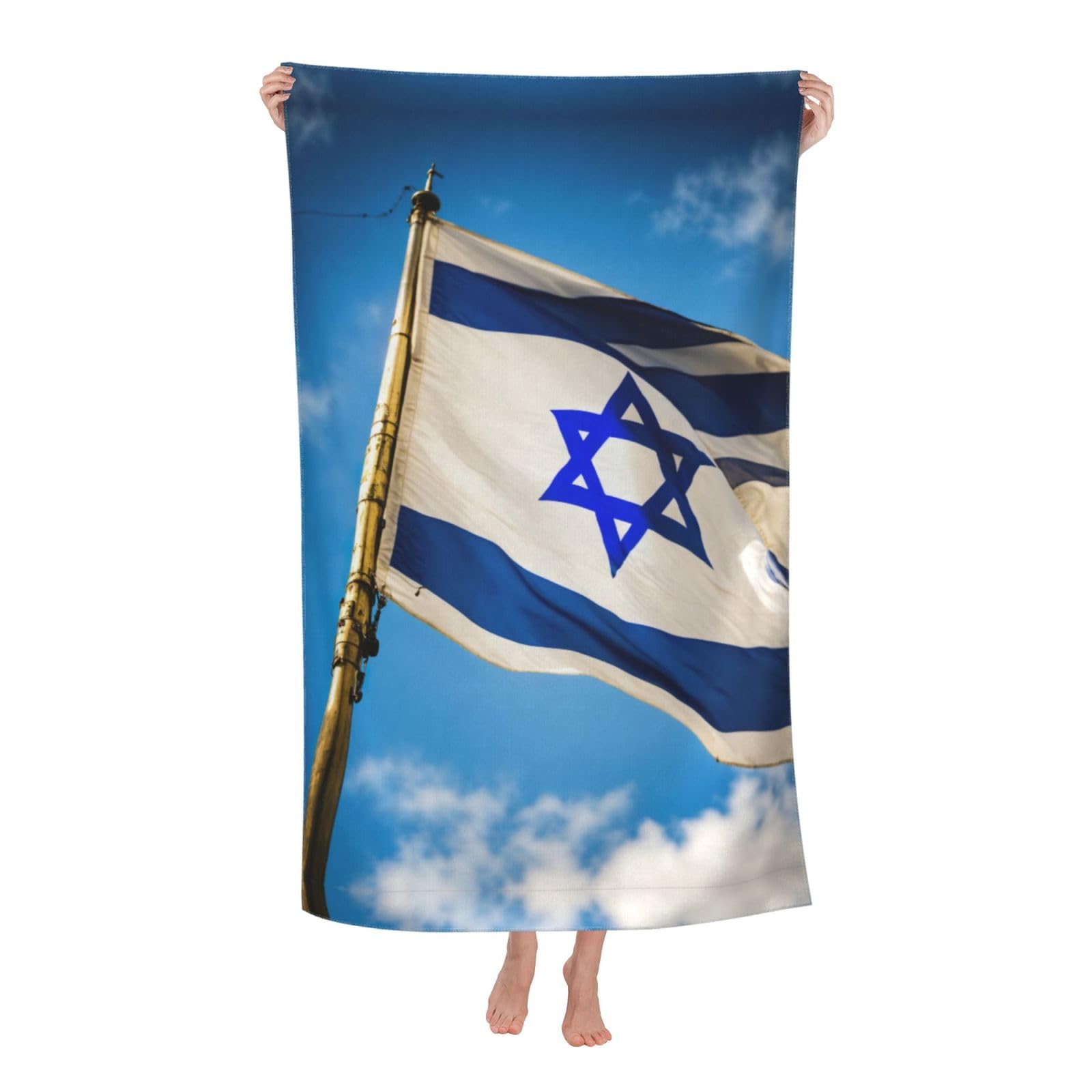 Oazcvbnn Women's White Israeli Flag Print Adult Beach Towel Summer Travel Pool Vacation Swimming Fitness Outdoor Adventures