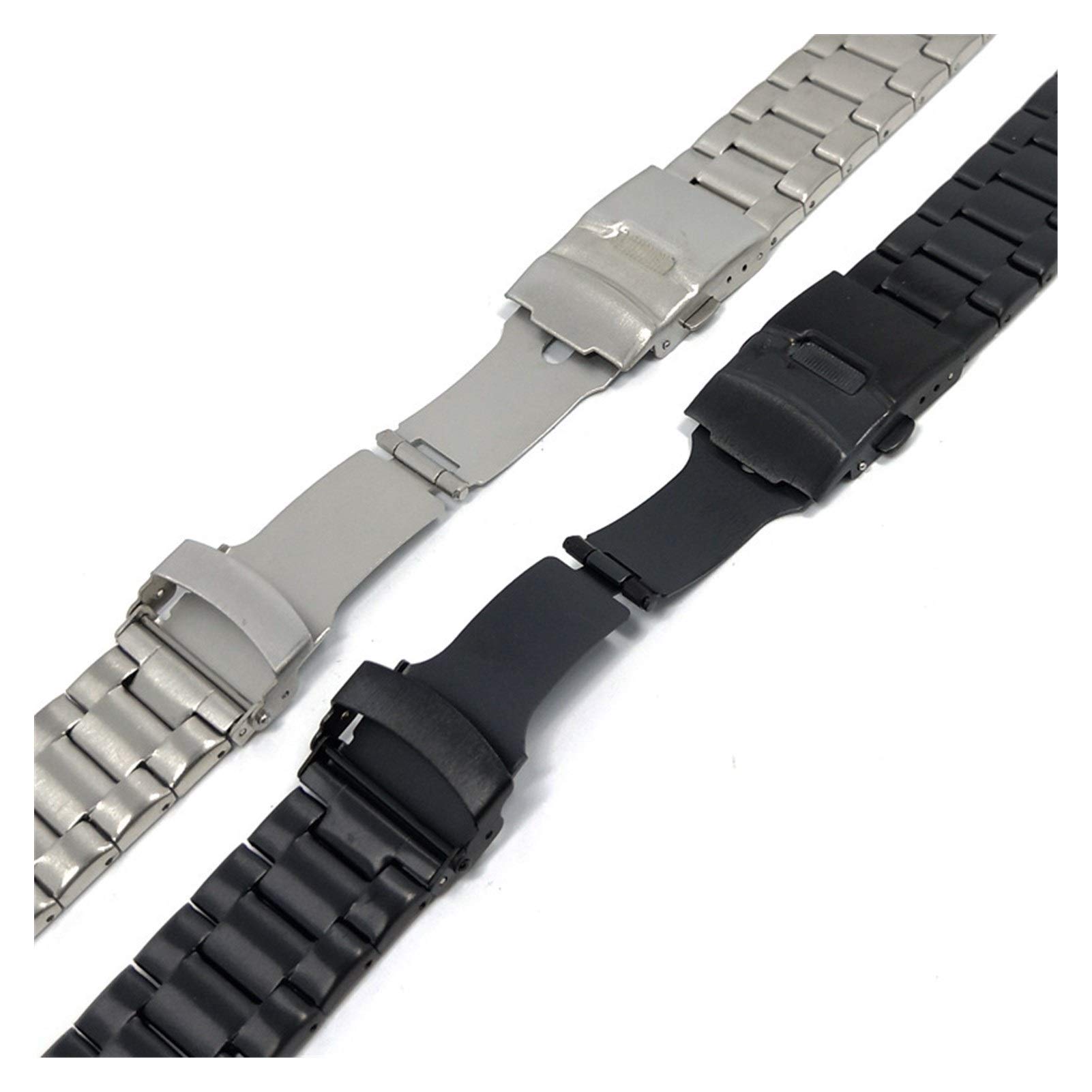 Bracelet de montée en Acier Inoxydable 20 mm 22 mm Argent Noir à Double Pression Bouard de Boucle de sécurité en métal Bracelet